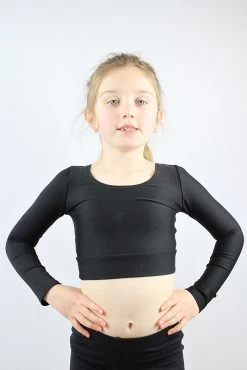 Matte Black Long Sleeve Crop Top Youth Girls