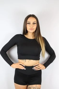 Matte Black Long Sleeve Crop Tee