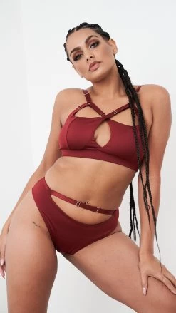Hannah Low Waist – Adjustable Cut Out Low Waist Bottom Burgundy
