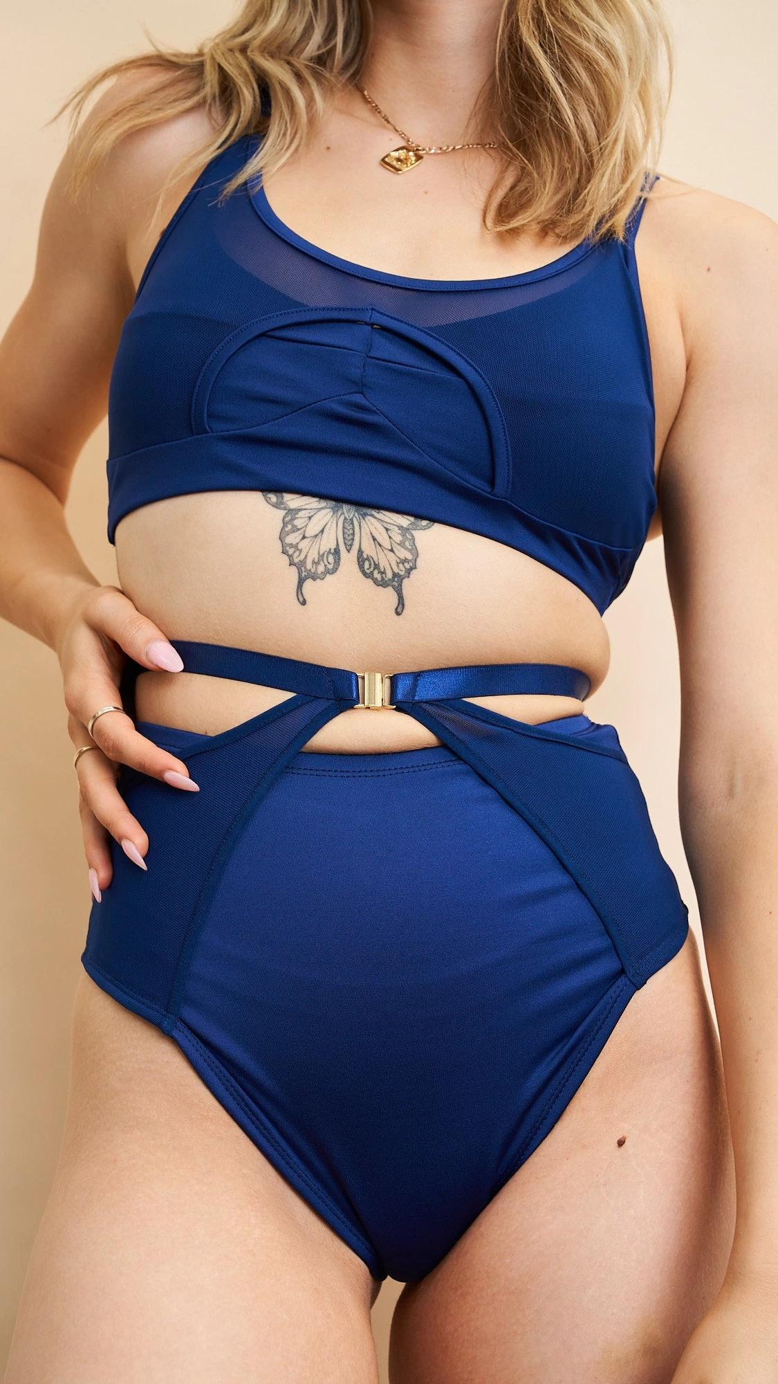 Loretta Bottom – Mesh Cut Out Adjustable High Waist Shorts Recycled Navy 4 Loretta Bottom – Mesh Cut Out Adjustable High Waist Shorts Recycled Navy - Image 2