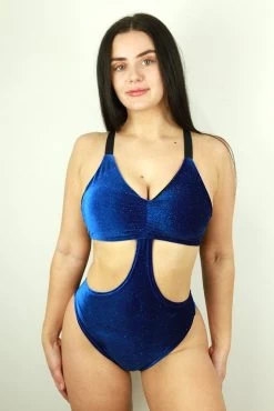 Velveteratti Side Cut Out One Piece Leotard Bodysuit – Glitter Sapphire