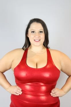 Red Sparkle Long Line Racer Back Bra – Plus Size