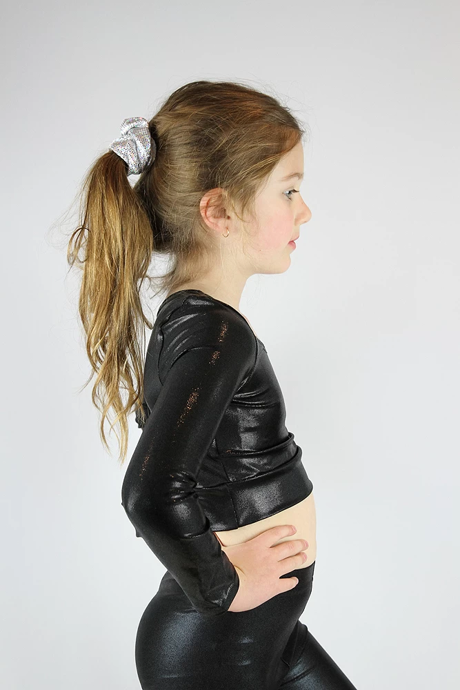 Black Sparkle Long Sleeve Crop Top Youth Girls 5 Black Sparkle Long Sleeve Crop Top Youth Girls - Image 3