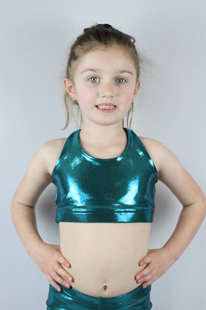 Jade Sparkle Crop Top Sports Bra Youth Girls 3 Jade Sparkle Crop Top Sports Bra Youth Girls