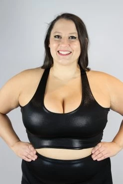 Black Sparkle Long Line Racer Back Bra – Plus Size