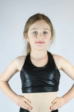 Black Sparkle Crop Top Sports Bra Youth Girls