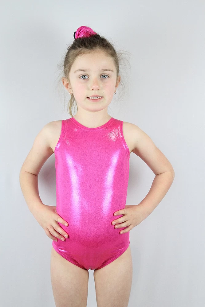 Pink Sparkle Sleeveless One Piece Girls Leotard For Gymnastics 4 Pink Sparkle Sleeveless One Piece Girls Leotard For Gymnastics - Image 2