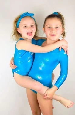 Aqua Blue Sparkle Sleeveless One Piece Girls Leotard For Gymnastics -Pole Dancing Clothing Store Group Girls Sleeveless Aqua Sparkle One Piece Leotard For Gymnastics and Dance Classes from Little Rarrscals Range by Rarr Designs.jpg