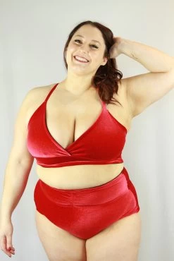 Velveteratti Red High Waisted BRAZIL Scrunchie Bum Shorts Plus Size Pole Wear