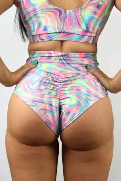 Retro Sparkle SUPER High Waisted BRAZIL Scrunchie Bum Shorts -Pole Dancing Clothing Store IMG 7036