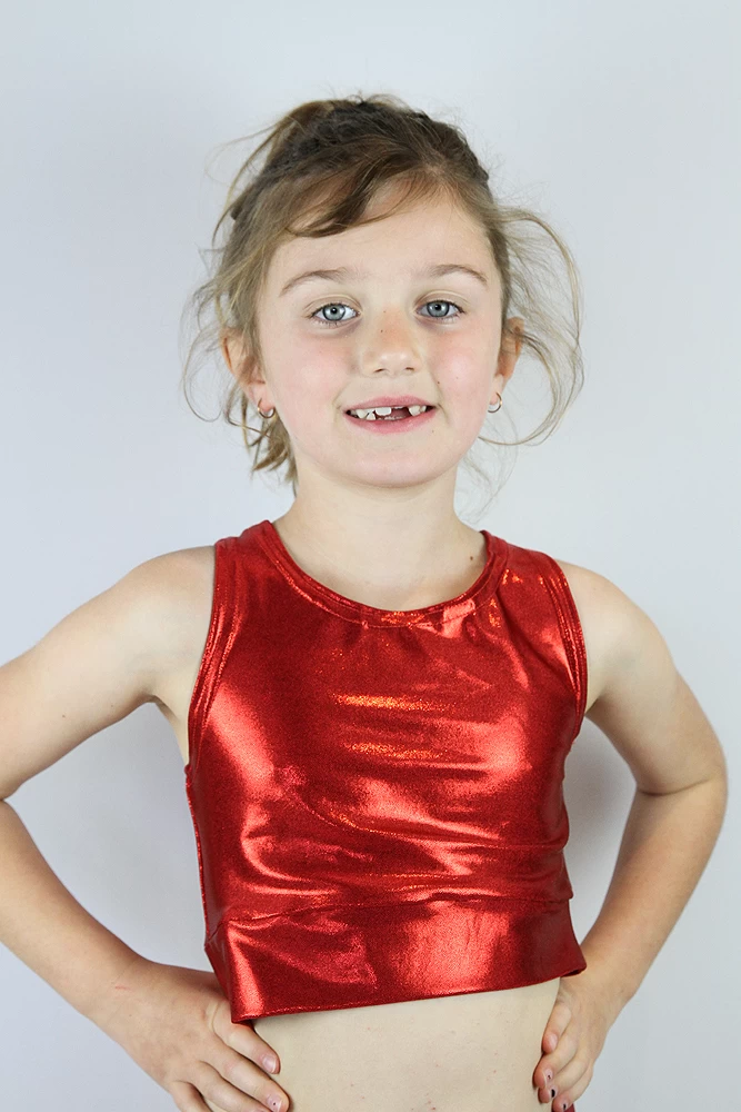 Red Sparkle Long Line Crop Top Youth Girls 3 Red Sparkle Long Line Crop Top Youth Girls