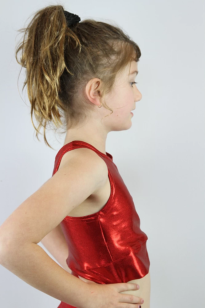 Red Sparkle Long Line Crop Top Youth Girls 5 Red Sparkle Long Line Crop Top Youth Girls - Image 3