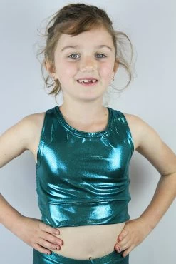 Jade Sparkle Long Line Crop Top Youth Girls