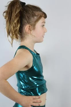 Jade Sparkle Long Line Crop Top Youth Girls -Pole Dancing Clothing Store IMG 8593