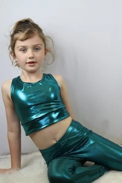 Jade Sparkle Long Line Crop Top Youth Girls -Pole Dancing Clothing Store IMG 8597