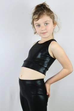 Black Sparkle Long Line Crop Top Youth Girls -Pole Dancing Clothing Store IMG 8605