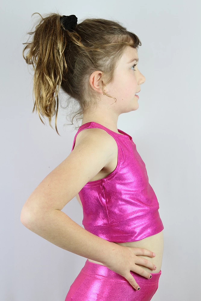 Pink Sparkle Long Line Crop Top Youth Girls 5 Pink Sparkle Long Line Crop Top Youth Girls - Image 3