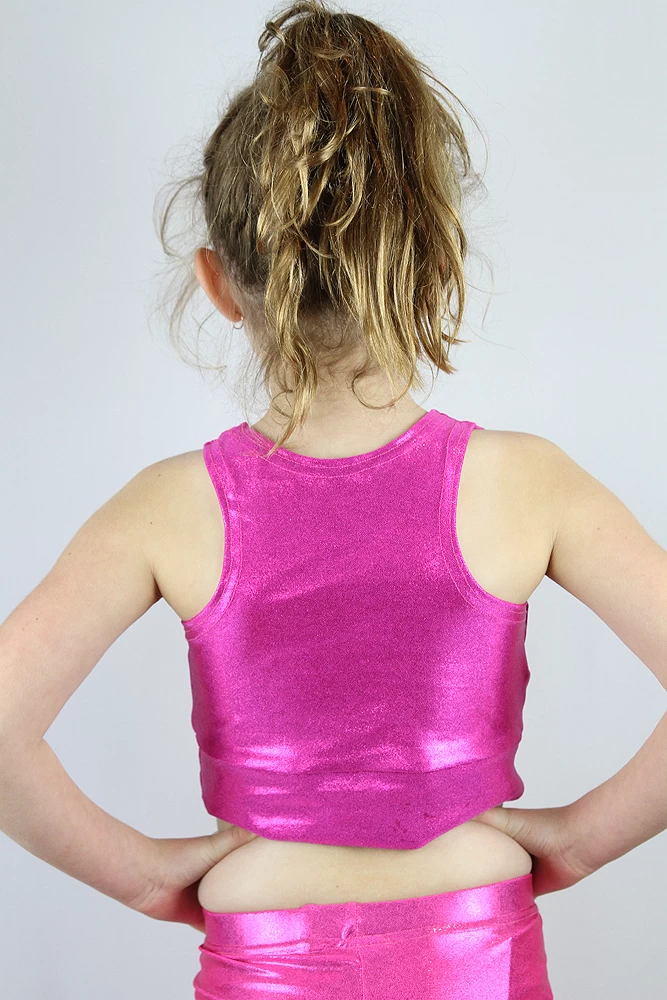 Pink Sparkle Long Line Crop Top Youth Girls 6 Pink Sparkle Long Line Crop Top Youth Girls - Image 4
