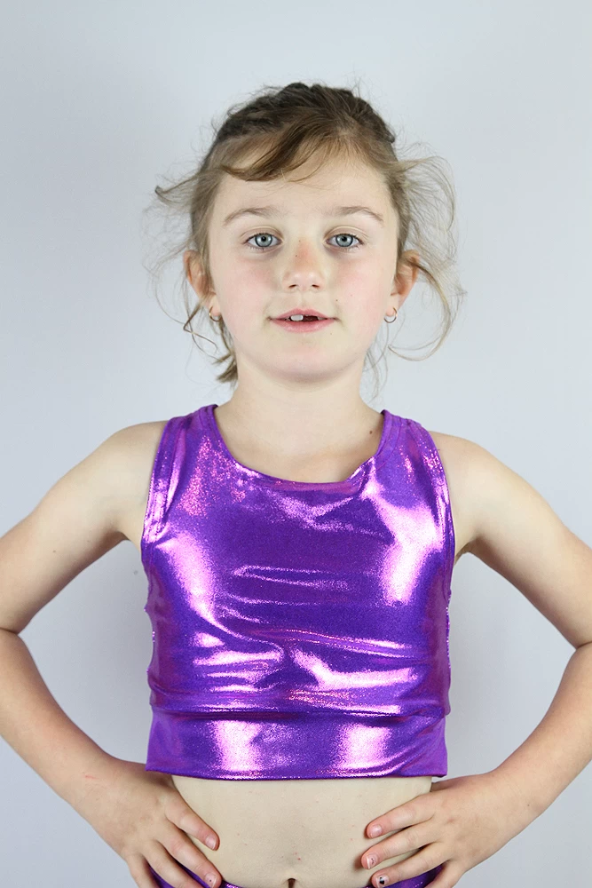 Purple Sparkle Long Line Crop Top Youth Girls 4 Purple Sparkle Long Line Crop Top Youth Girls - Image 2