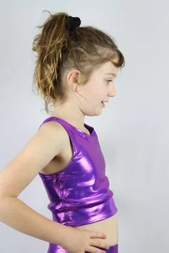 Purple Sparkle Long Line Crop Top Youth Girls 9 Purple Sparkle Long Line Crop Top Youth Girls -Pole Dancing Clothing Store IMG 8724