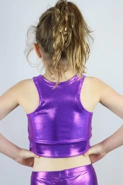 Purple Sparkle Long Line Crop Top Youth Girls 10 Purple Sparkle Long Line Crop Top Youth Girls -Pole Dancing Clothing Store IMG 8725