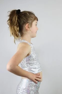 White Sparkle Long Line Crop Top Youth Girls -Pole Dancing Clothing Store IMG 8750