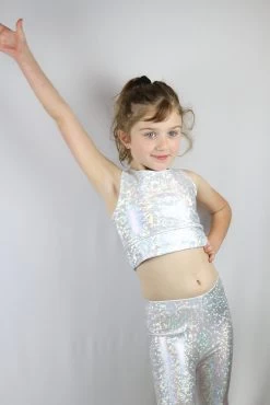 White Sparkle Long Line Crop Top Youth Girls -Pole Dancing Clothing Store IMG 8753