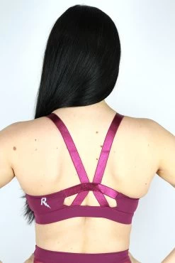 Maddox Mesh Sports Bra – Plum -Pole Dancing Clothing Store Maddox Mesh Sports Bra Plum back Rarr designs