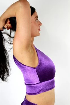 Velvet Sparkle Sweet Scoop Sports Bra – Purple -Pole Dancing Clothing Store Scoop Sports Bra Glitter Purple side Rarr designs