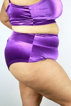 Velveteratti High Waisted BRAZIL Scrunchie Bum Shorts – Plus Size Glitter Purple -Pole Dancing Clothing Store Velveteratti High Waisted BRAZIL Scrunchie Bum Shorts Plus Size Glitter Purple side Rarr designs