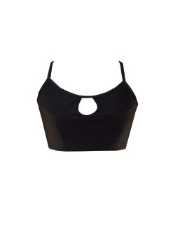 BKT2blk Black Keyhole Round Neck Crop Top