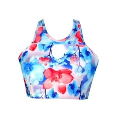 BK21AP356 Orchid Print Keyhole Tank Crop Bikini Top
