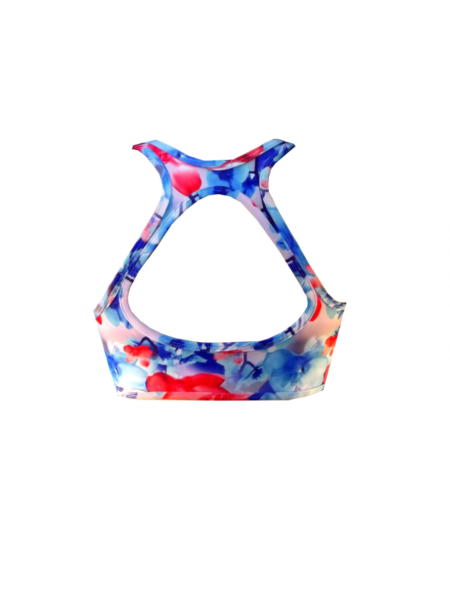 BK21P356 Orchid Print Keyhole High Neck Tank Bikini Crop Top 4 BK21P356 Orchid Print Keyhole High Neck Tank Bikini Crop Top - Image 2