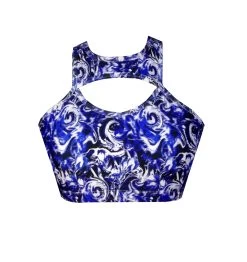 BK51P487 Crashing Waves Print Diamond Cut Crop Top