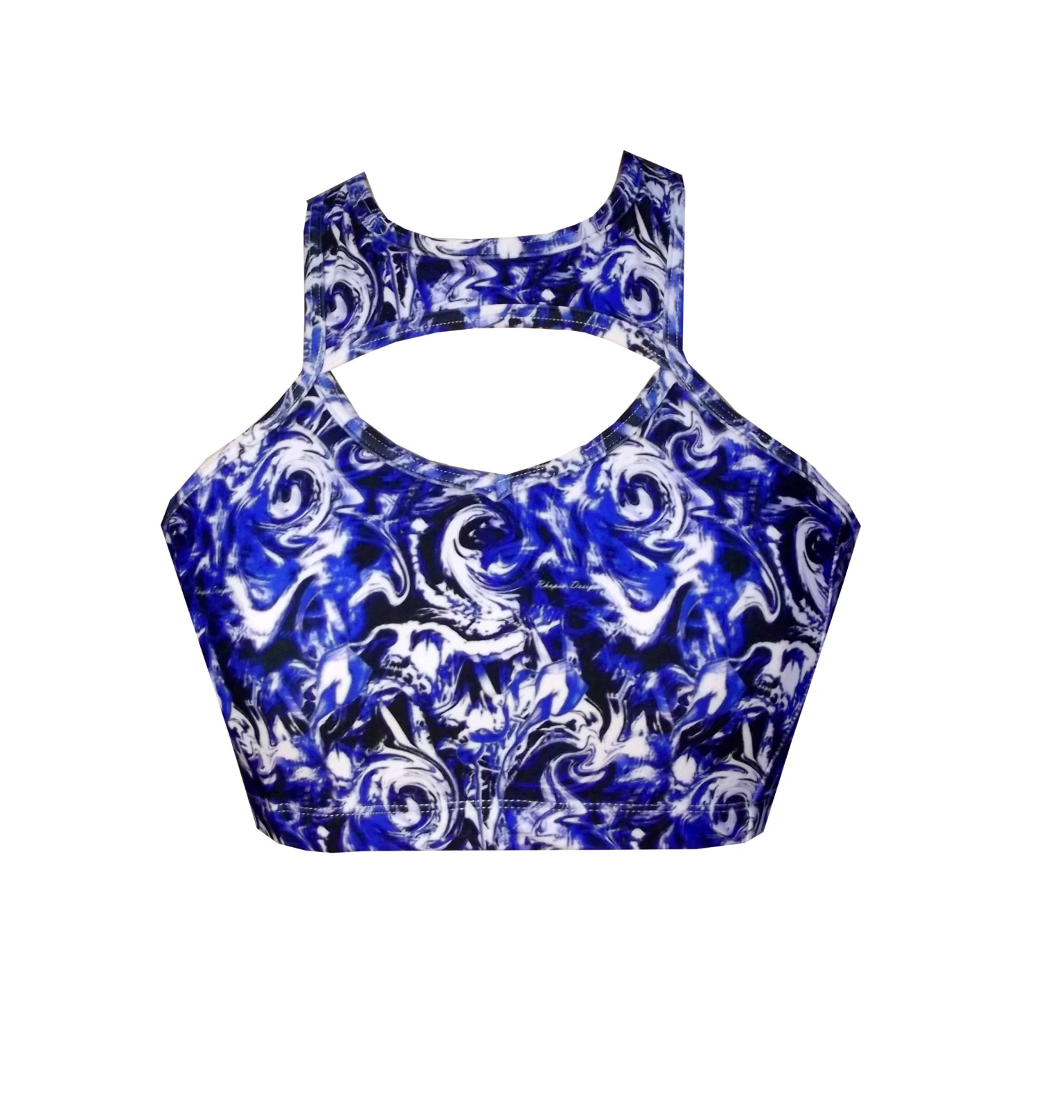 BK51P487 Crashing Waves Print Diamond Cut Crop Top 3 BK51P487 Crashing Waves Print Diamond Cut Crop Top