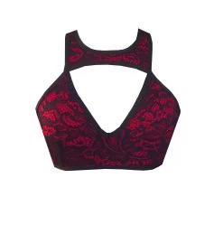 Fire Engine Red Diamond Cut Lace Bralette Pole Crop