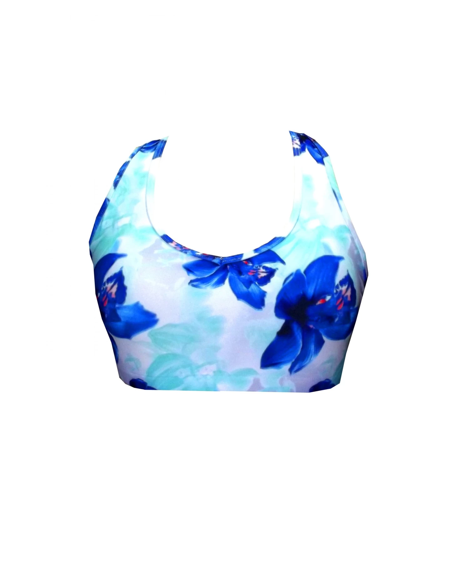 BK37P365 Blue Floral Print V Neck Crop Top 3 BK37P365 Blue Floral Print V Neck Crop Top