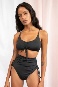 Layla High Waist – Ruched High Waist Bottom Recycled -Pole Dancing Clothing Store blk2