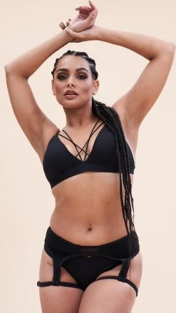 Cora Low Waist – Mesh Cut Out Garter Low Waist Bottom Recycled Black