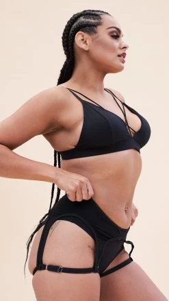 Cora Low Waist – Mesh Cut Out Garter Low Waist Bottom Recycled Black -Pole Dancing Clothing Store cora low waist bottom recycled black bottom 38203485782263