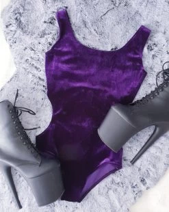 Purple Velvet Bodysuit For Pole Dancing