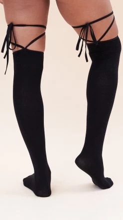 Black Lace Up Thigh High Sock -Pole Dancing Clothing Store 221011 LunaLae 45 1848