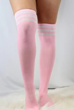 Knee High Football Socks Pink/White
