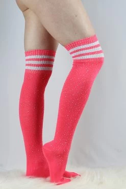 Rhinestone Knee High Football Socks Pink