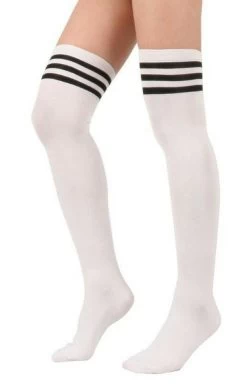 White Thigh High Socks With Black Stripe -Pole Dancing Clothing Store LUNA POLE WEAR IMGWCd545dfg12