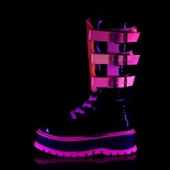 SLACKER-156 Black Patent-UV Neon Pink -Pole Dancing Clothing Store slacker 156 b uvpnk05